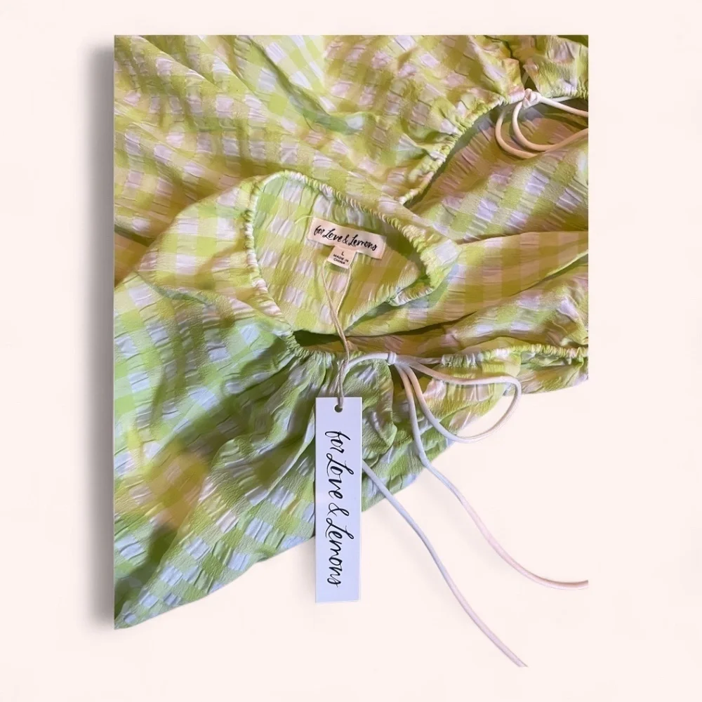 For Love & Lemons Green Gingham Halter Cut Out Maureen Midi Dress NWY Size L
